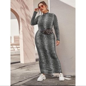 Mock Neck Leopard Print Dress Without Bag